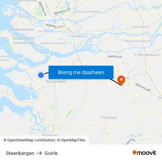 Steenbergen to Goirle map
