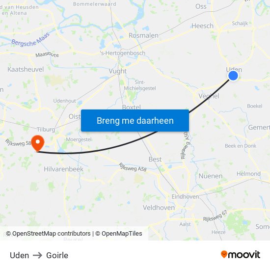 Uden to Goirle map