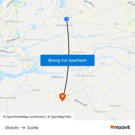 Utrecht to Goirle map