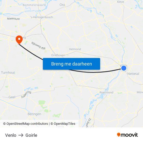 Venlo to Goirle map