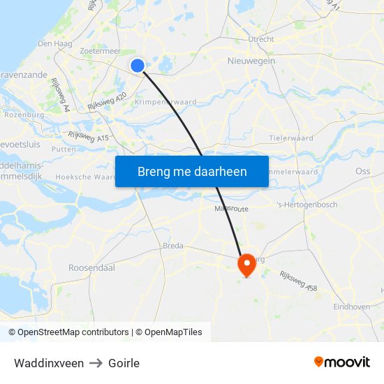 Waddinxveen to Goirle map