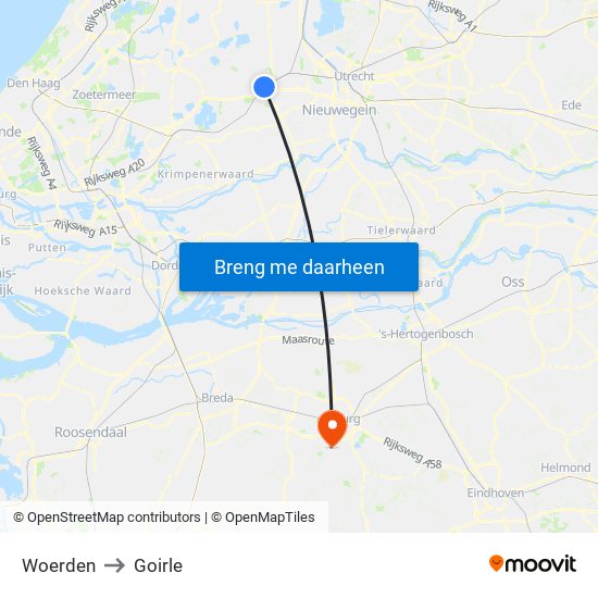 Woerden to Goirle map