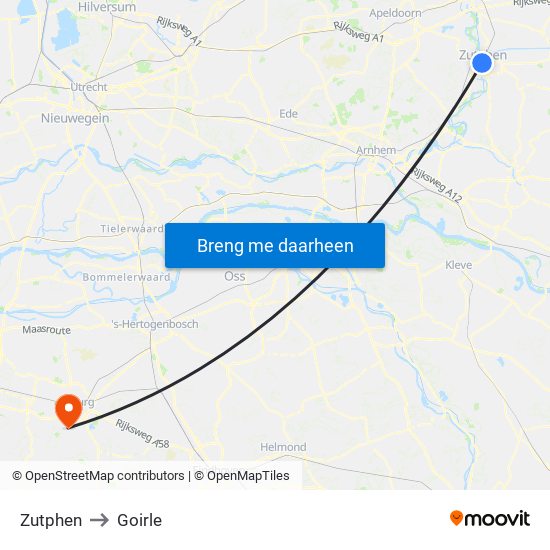 Zutphen to Goirle map