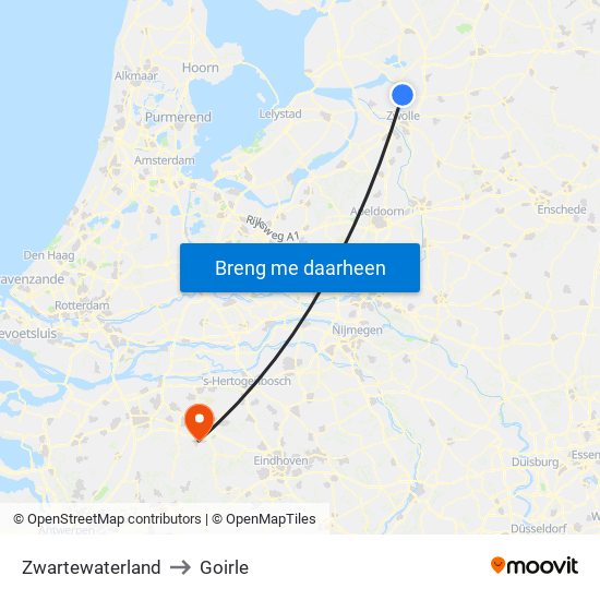 Zwartewaterland to Goirle map