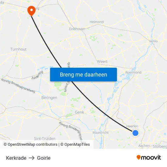Kerkrade to Goirle map