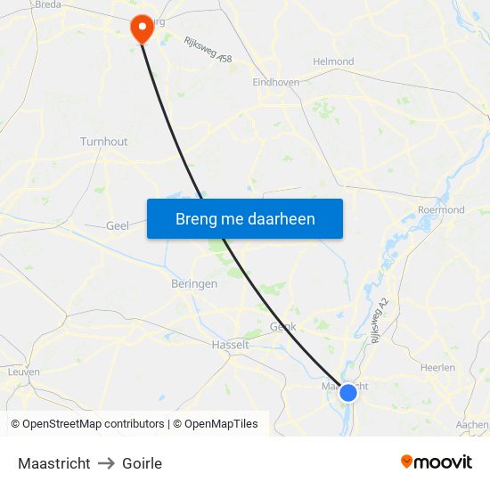 Maastricht to Goirle map