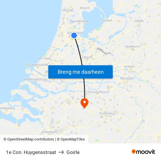 1e Con. Huygensstraat to Goirle map