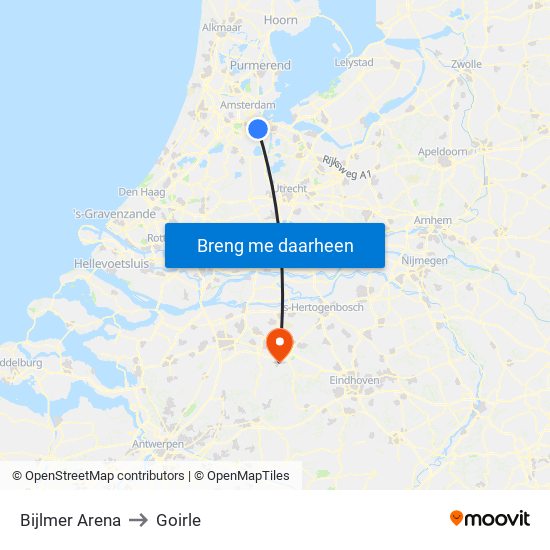 Bijlmer Arena to Goirle map