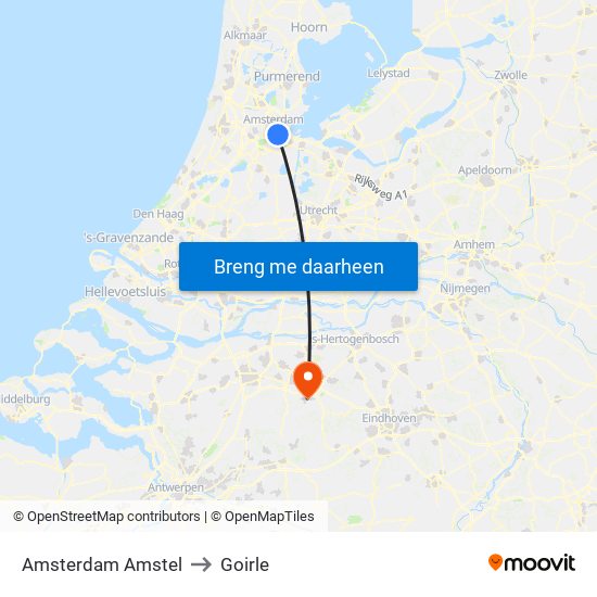 Amsterdam Amstel to Goirle map