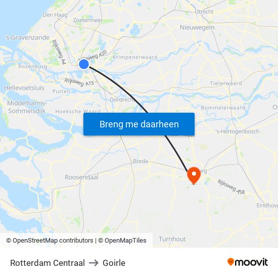 Rotterdam Centraal to Goirle map