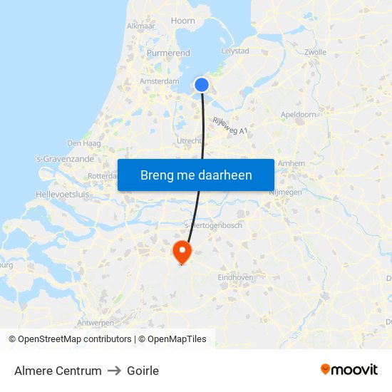 Almere Centrum to Goirle map