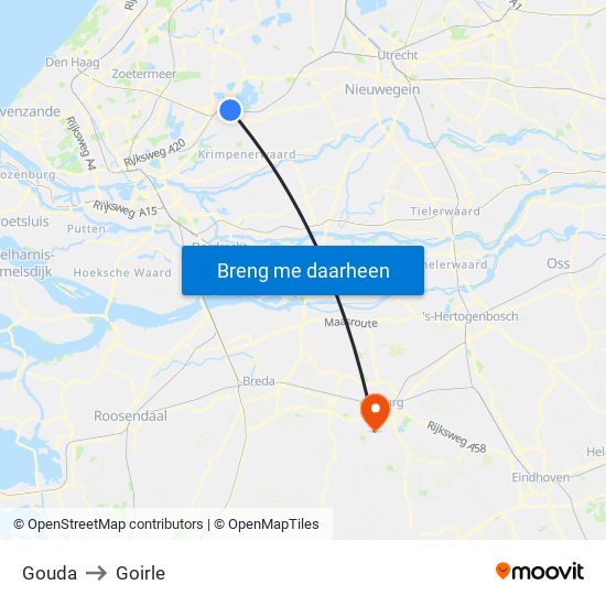 Gouda to Goirle map