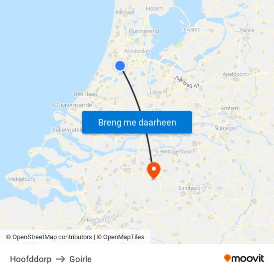 Hoofddorp to Goirle map