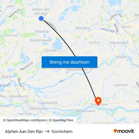 Alphen Aan Den Rijn to Gorinchem map