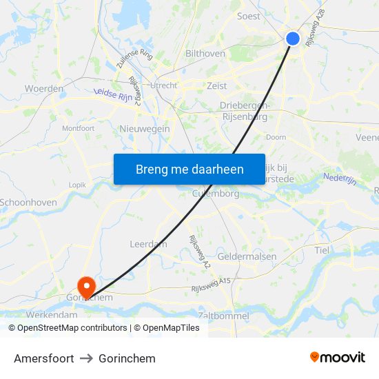 Amersfoort to Gorinchem map