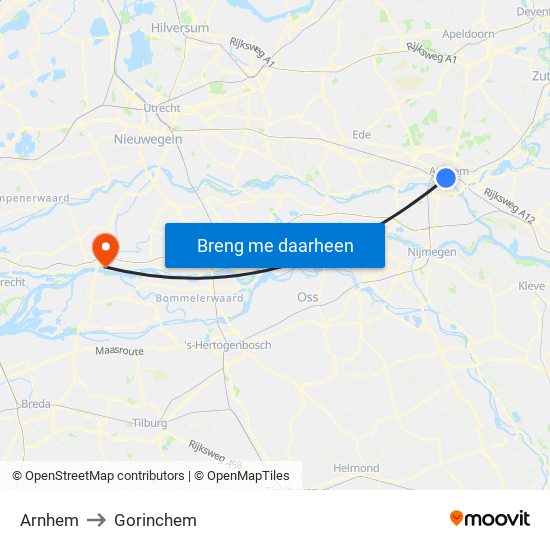 Arnhem to Gorinchem map
