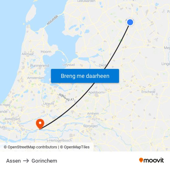 Assen to Gorinchem map