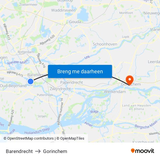 Barendrecht to Gorinchem map