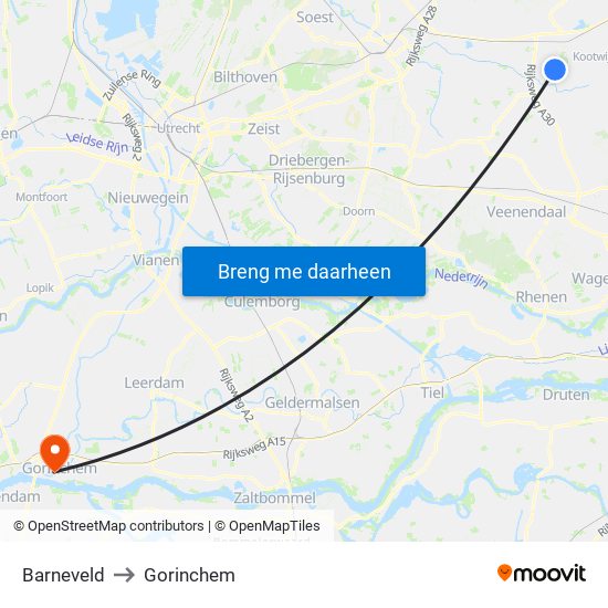 Barneveld to Gorinchem map