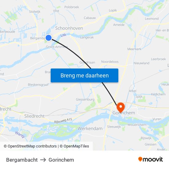 Bergambacht to Gorinchem map