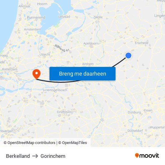 Berkelland to Gorinchem map