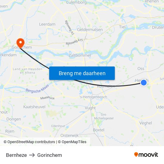 Bernheze to Gorinchem map