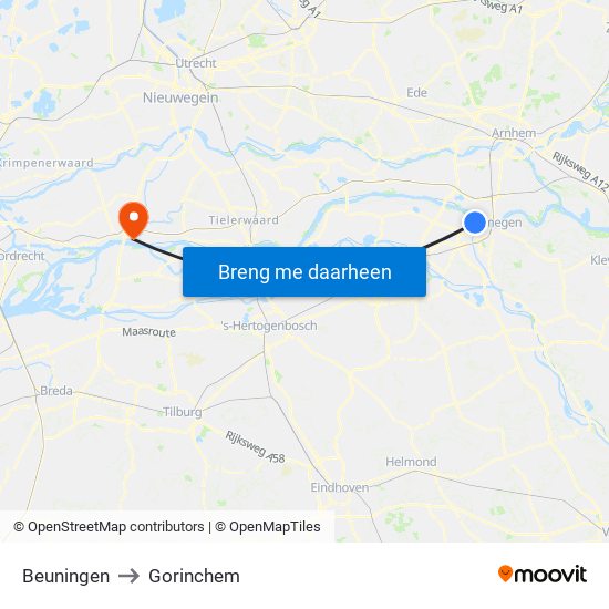 Beuningen to Gorinchem map
