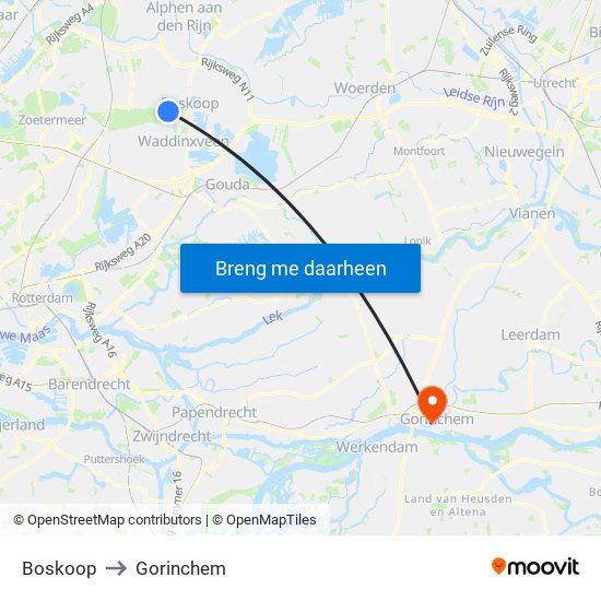 Boskoop to Gorinchem map