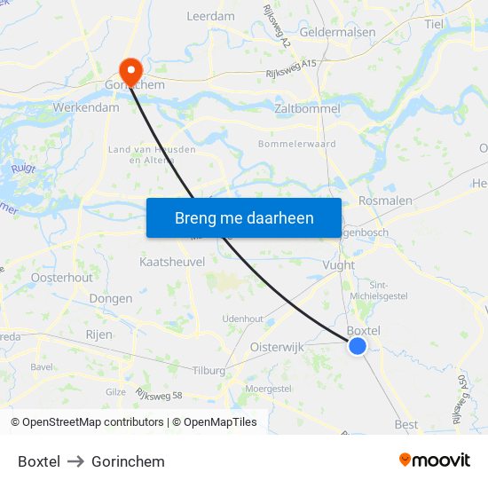Boxtel to Gorinchem map
