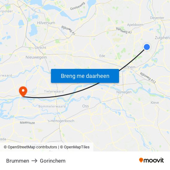 Brummen to Gorinchem map