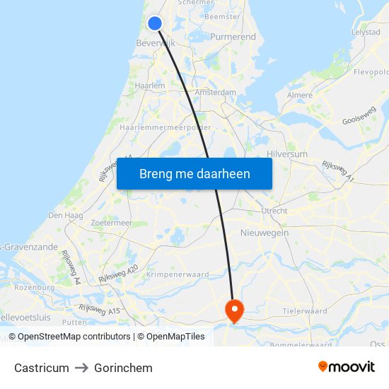 Castricum to Gorinchem map