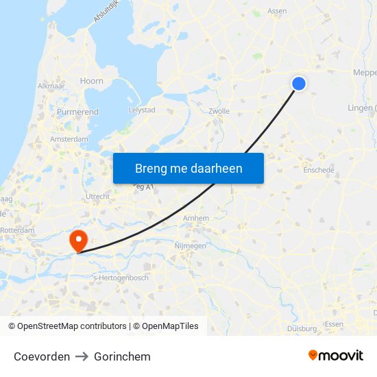 Coevorden to Gorinchem map