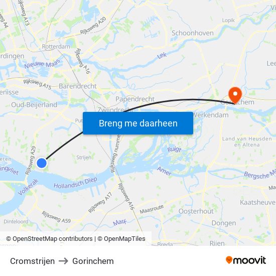 Cromstrijen to Gorinchem map