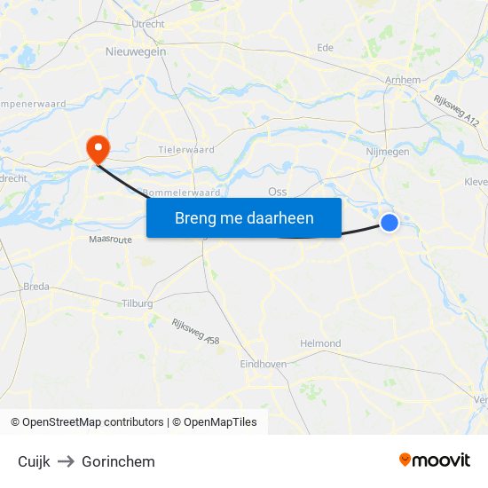 Cuijk to Gorinchem map