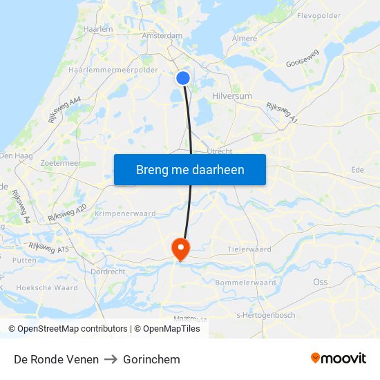 De Ronde Venen to Gorinchem map