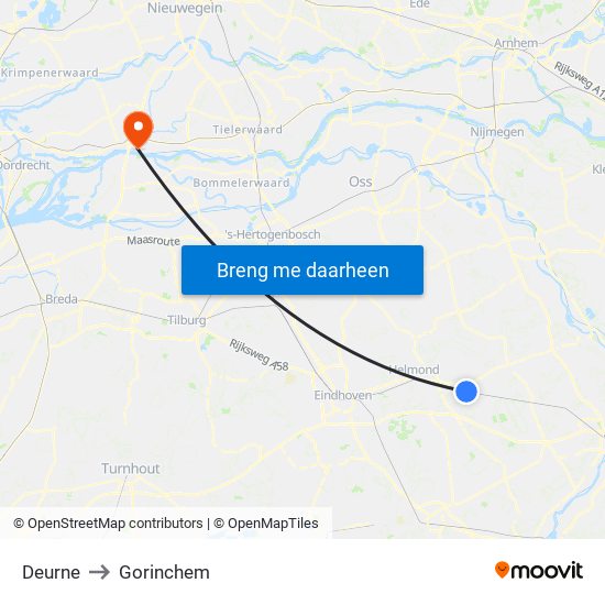 Deurne to Gorinchem map