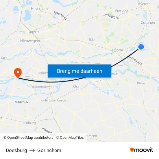 Doesburg to Gorinchem map