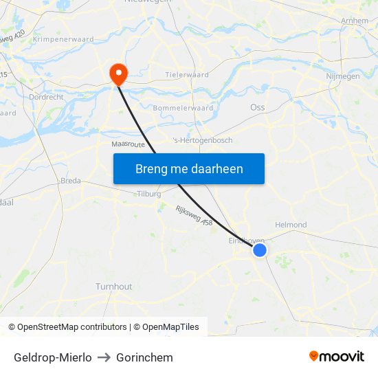 Geldrop-Mierlo to Gorinchem map