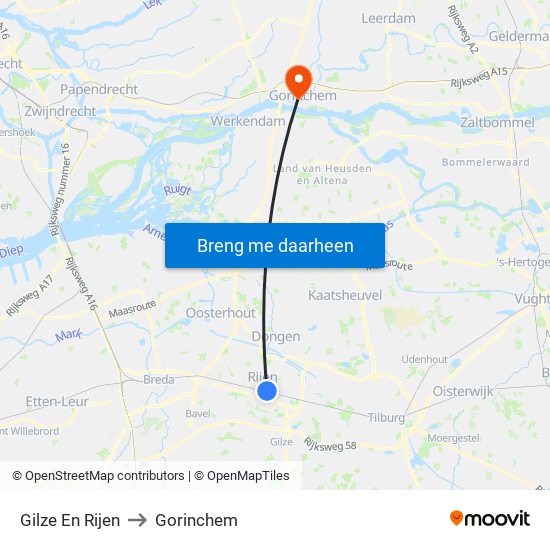 Gilze En Rijen to Gorinchem map