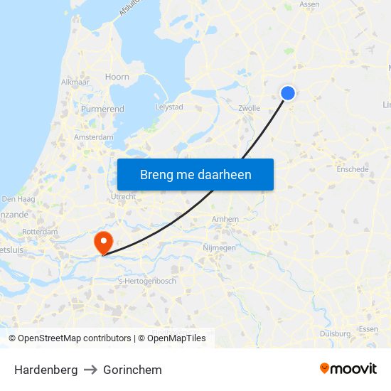 Hardenberg to Gorinchem map