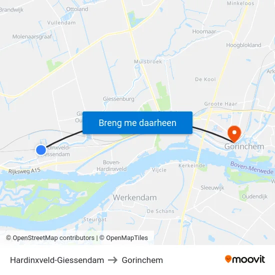 Hardinxveld-Giessendam to Gorinchem map