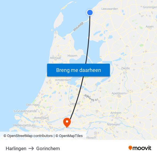 Harlingen to Gorinchem map