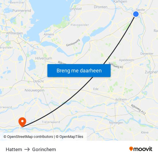 Hattem to Gorinchem map