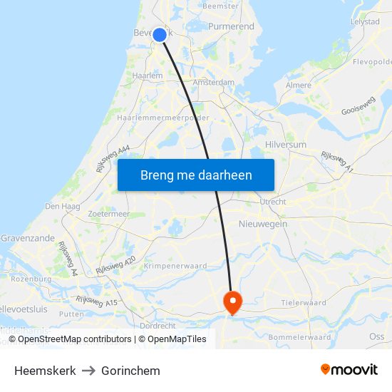 Heemskerk to Gorinchem map
