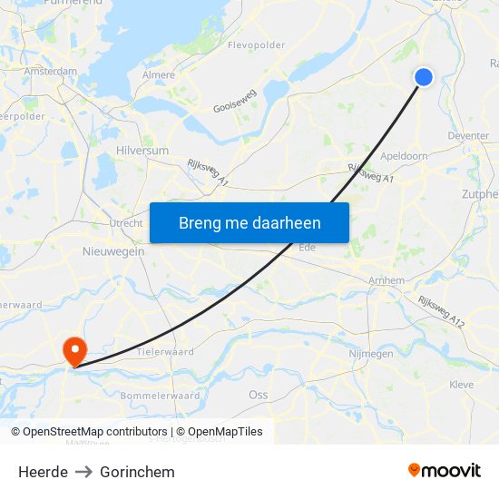 Heerde to Gorinchem map