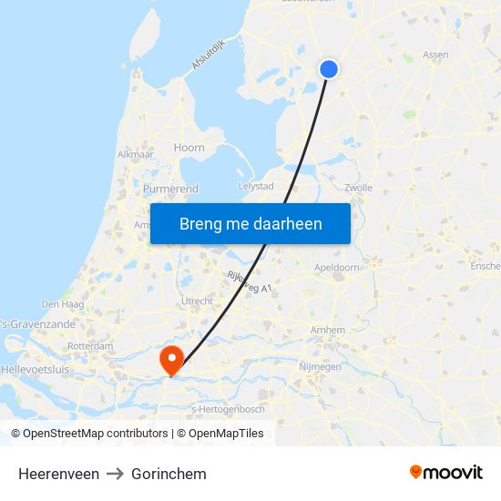 Heerenveen to Gorinchem map