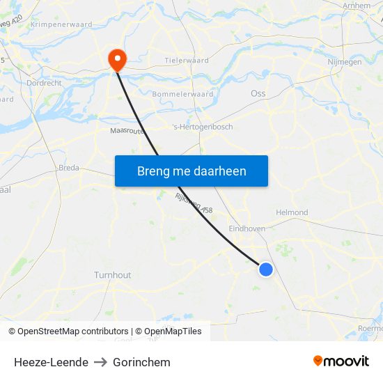 Heeze-Leende to Gorinchem map