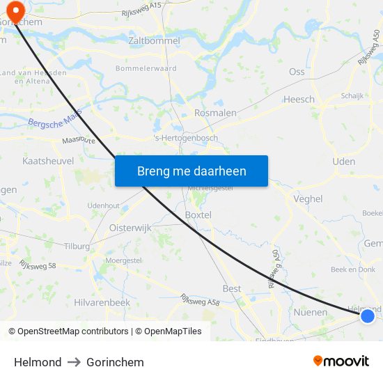 Helmond to Gorinchem map