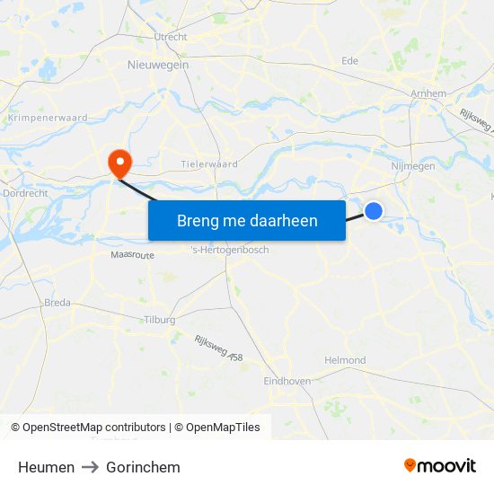 Heumen to Gorinchem map