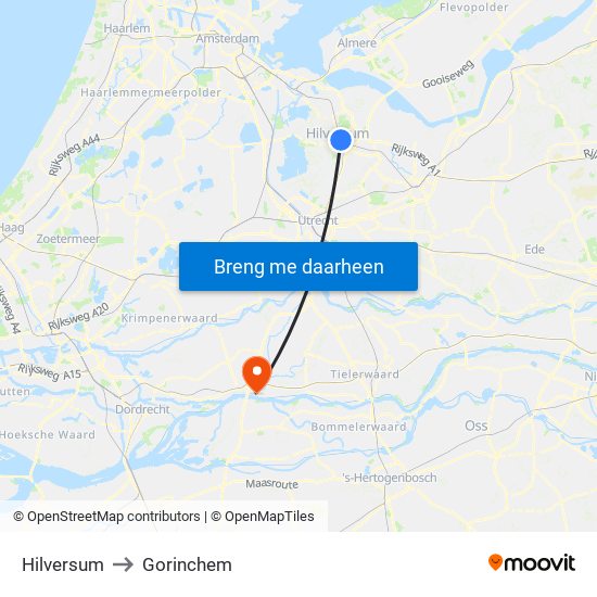 Hilversum to Gorinchem map